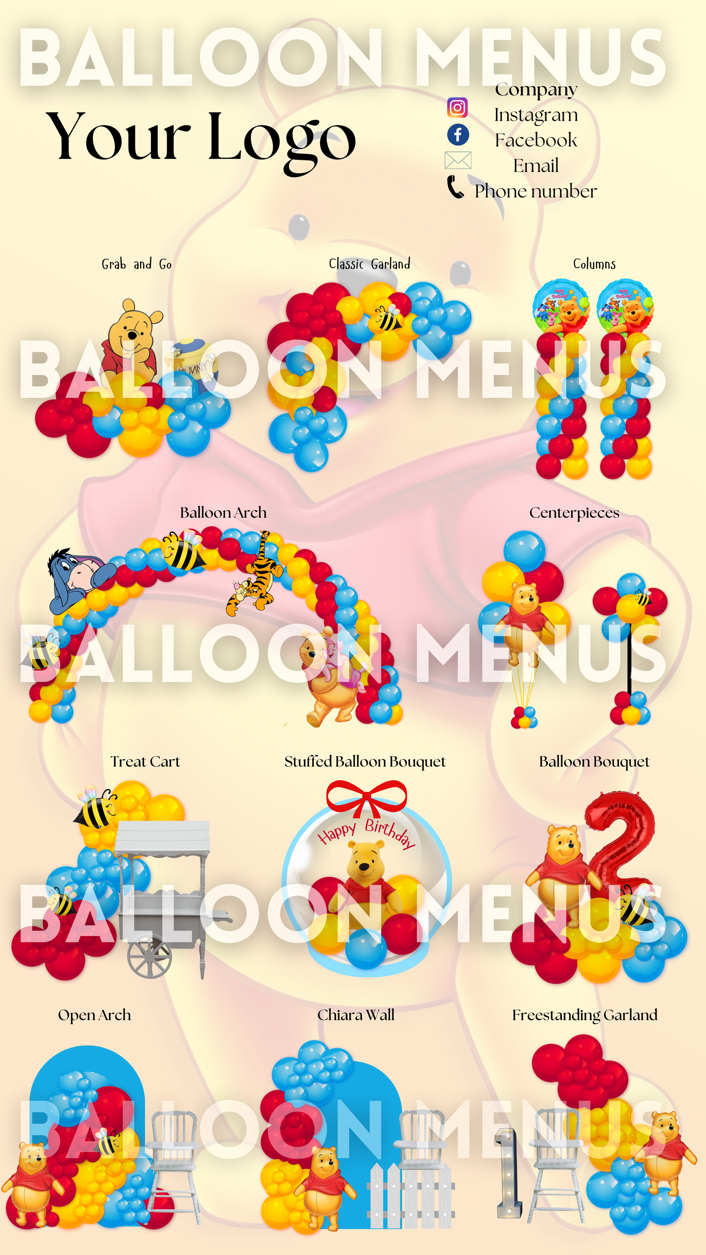 Winnie Pooh Inspired Balloon Menu Small
