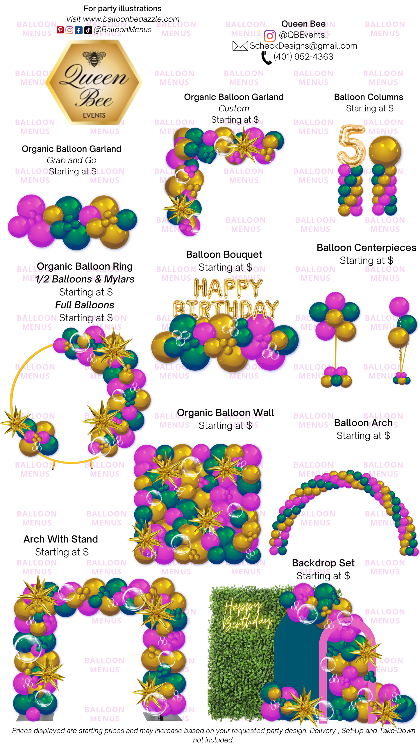 Queen Bee Events- Client Balloon Menu
