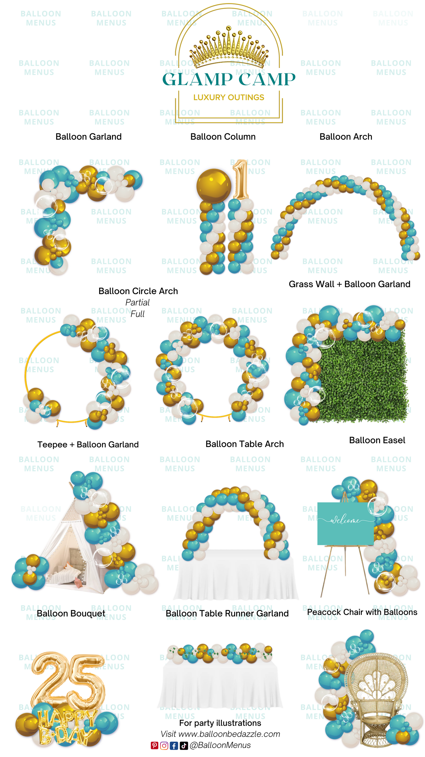 Glamp Camp Luxury Outings - Client Balloon Menu