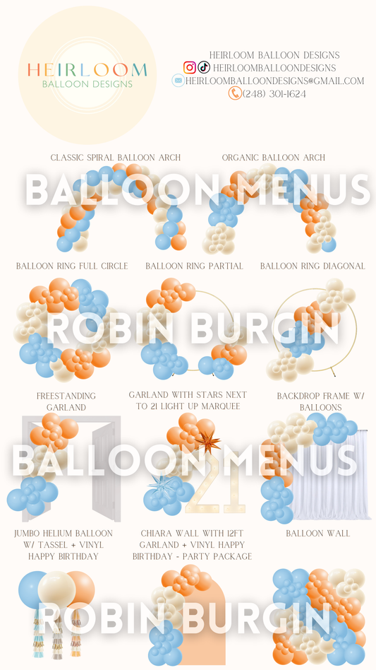 Custom Balloon Menu - Heirloom Balloon Designs (Large)