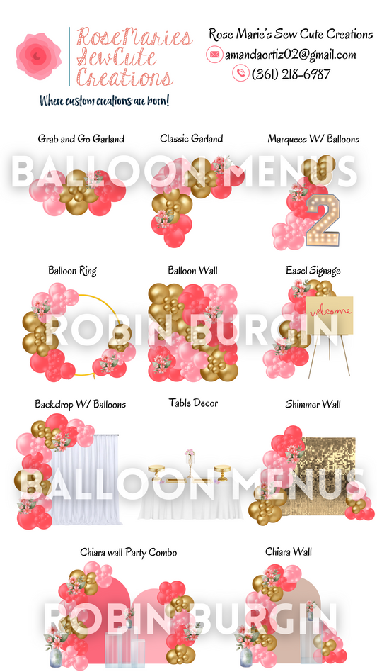 Custom Balloon Menu - Rose Marie Creations (Large)