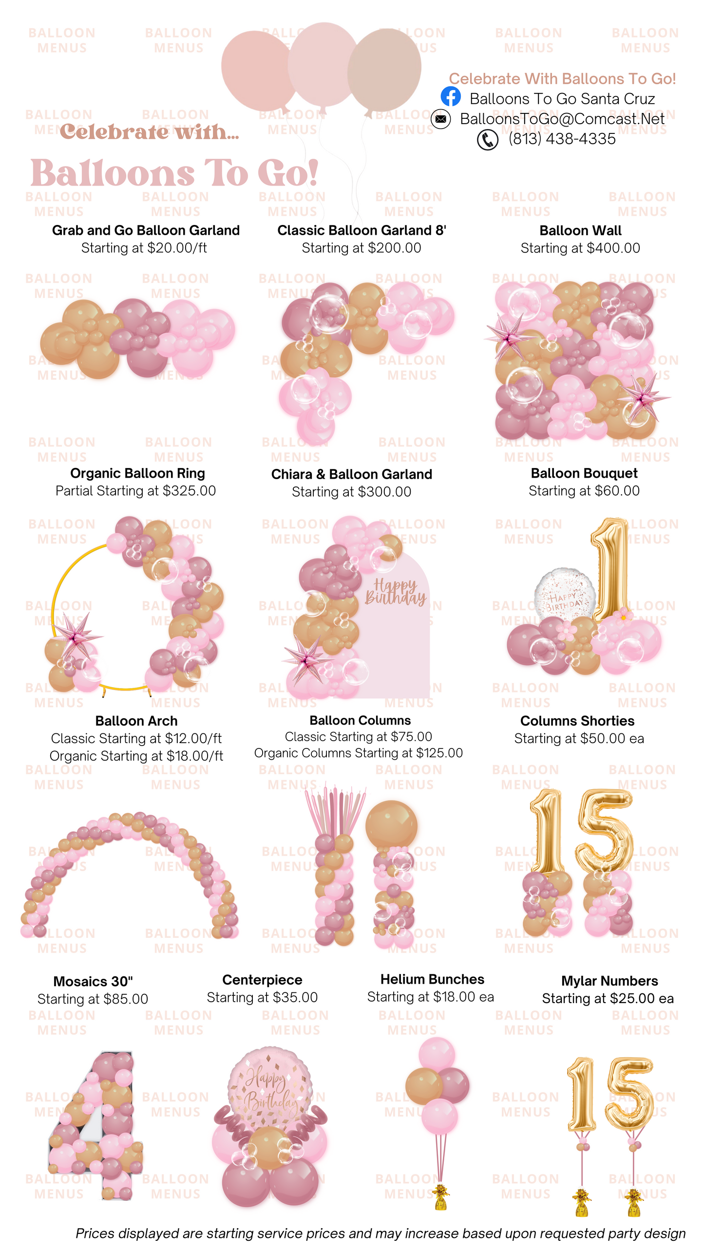 Celebrate With Balloons To Go! - Client Balloon Menu