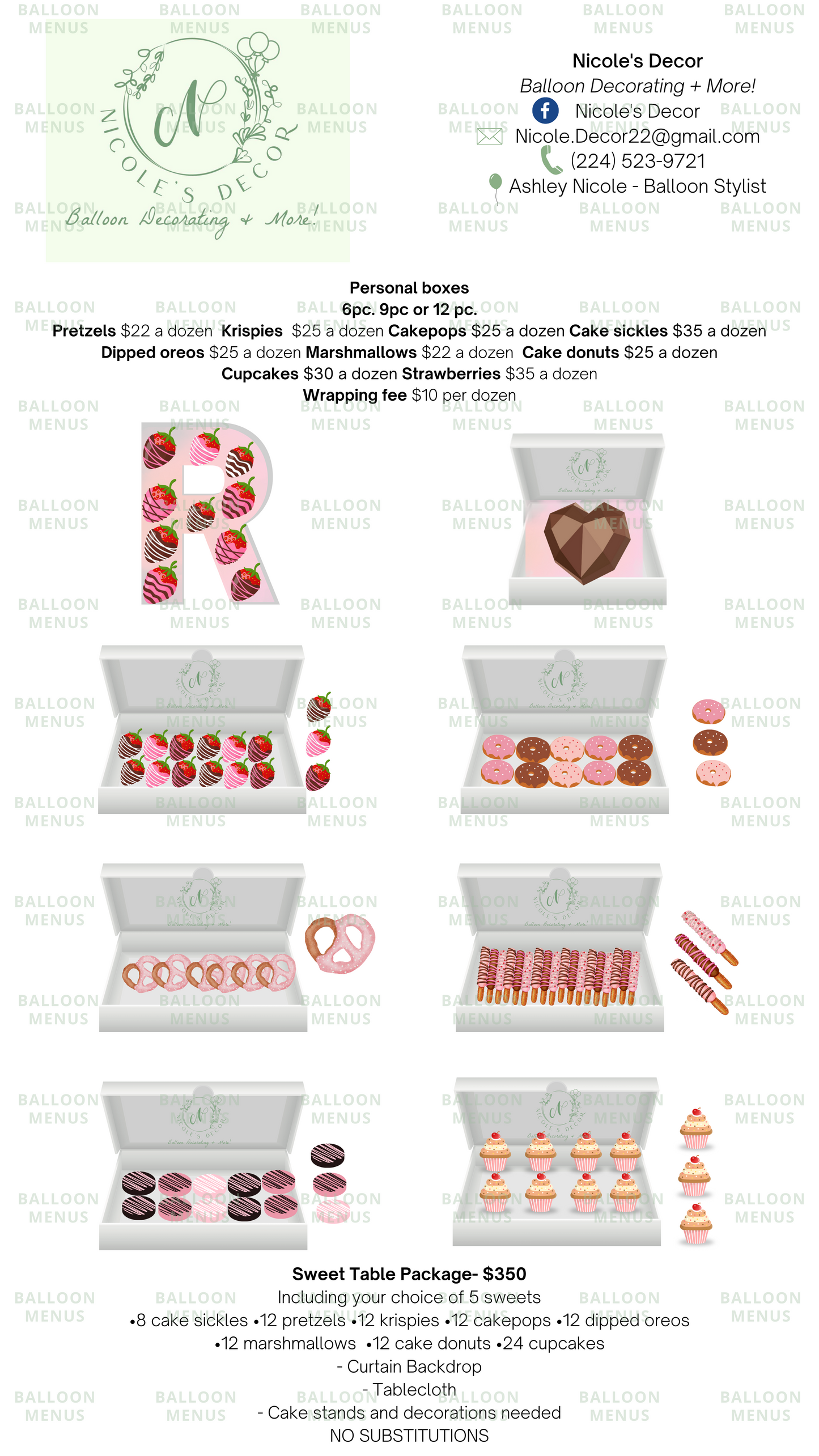 Nicole’s Decor- Client Dessert Menu