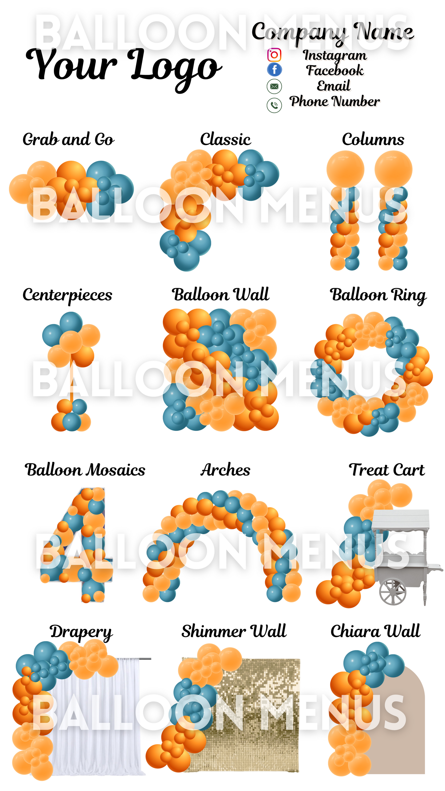 Premade Editable large Balloon Menu (Orange , Green)