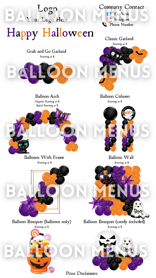 Seasonal Spooky Halloween Balloon Menu Template- Editable