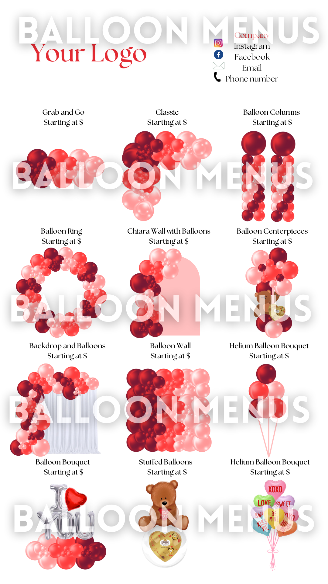 Seasonal Premade Valentine’s Day Balloon Menu