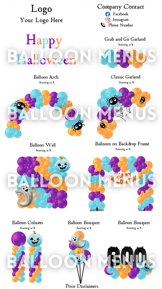 Seasonal Spooky Halloween Balloon Menu Template- Editable