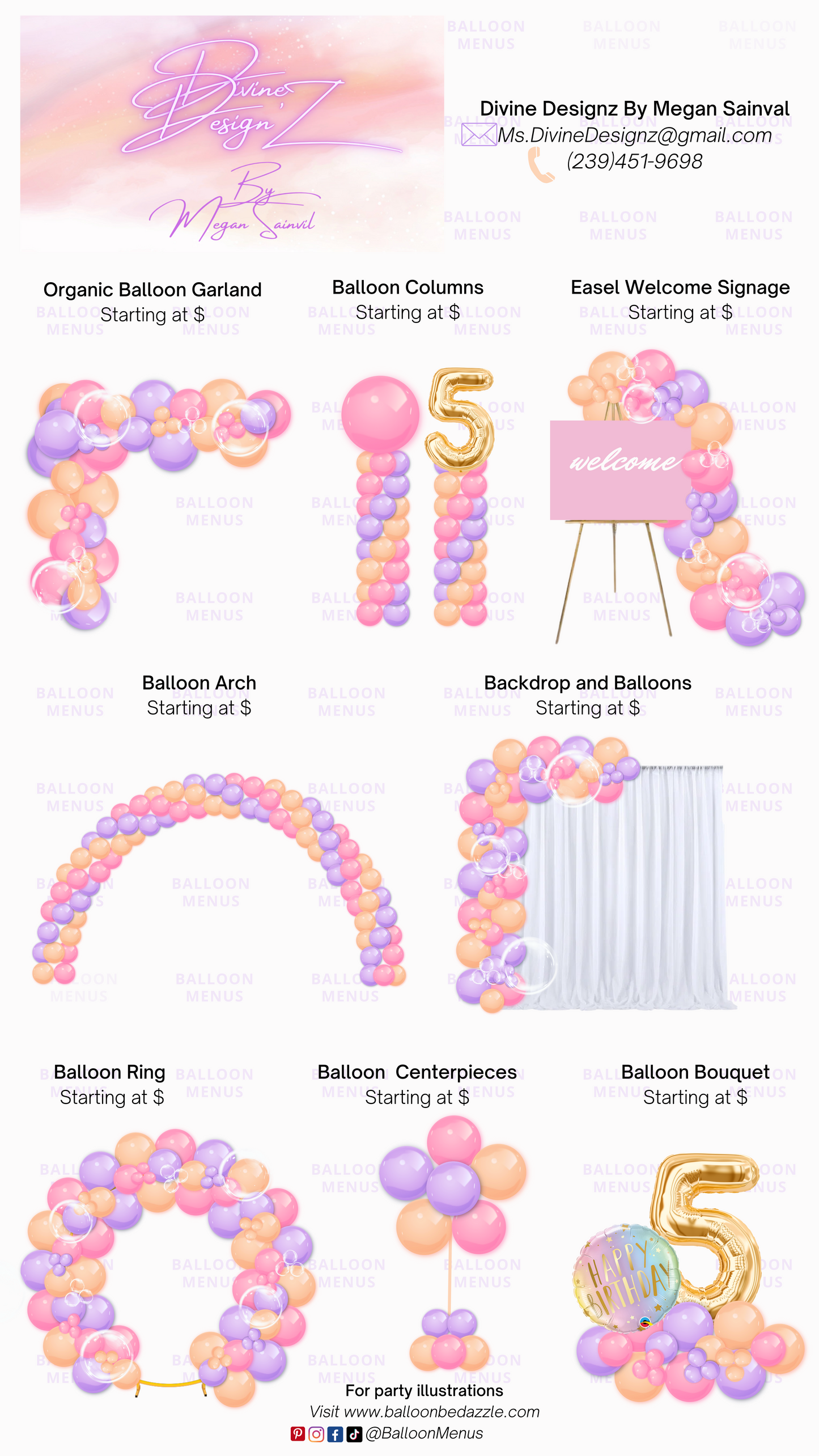 Divine Designz By Megan Sainval - Client Balloon Menu