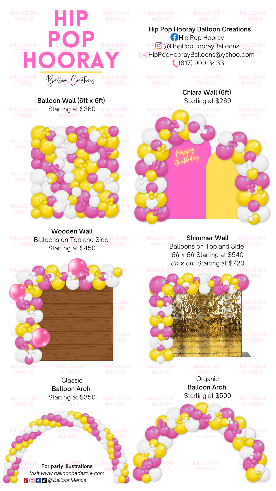 Hip Pop Hooray Balloon Creations - Client Balloon Menu