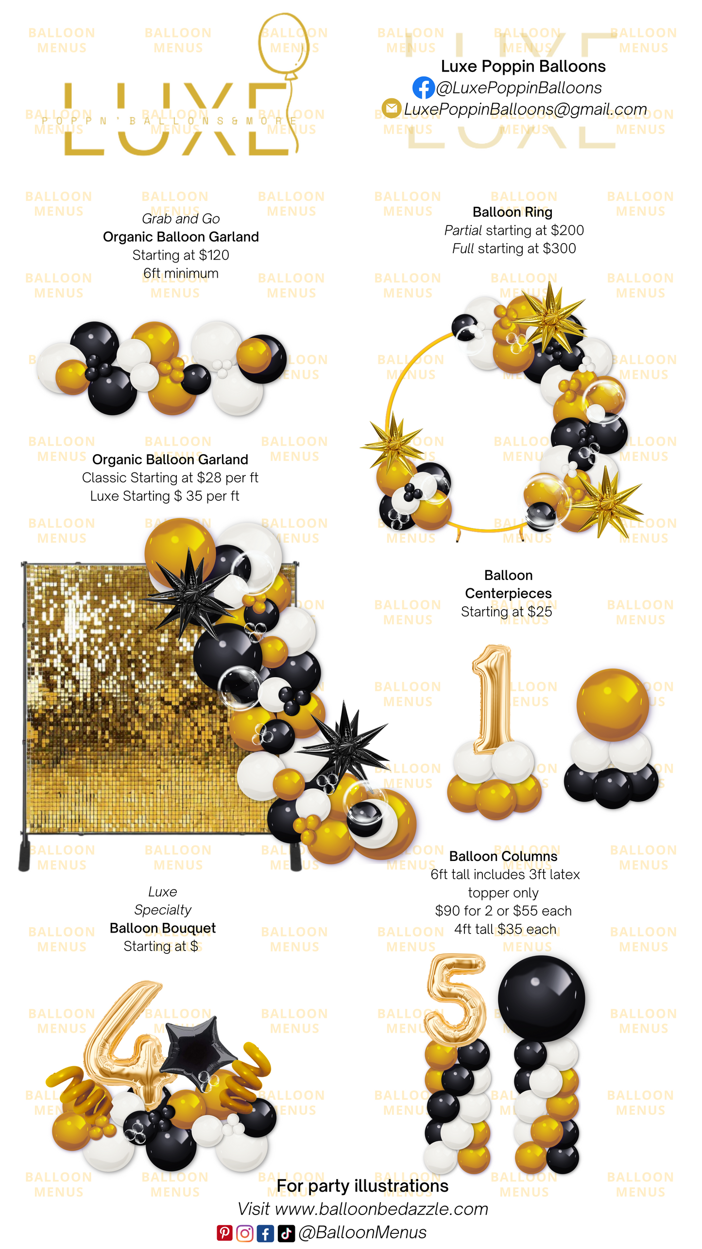 Luxe Poppin Balloons - Client Balloon Menu