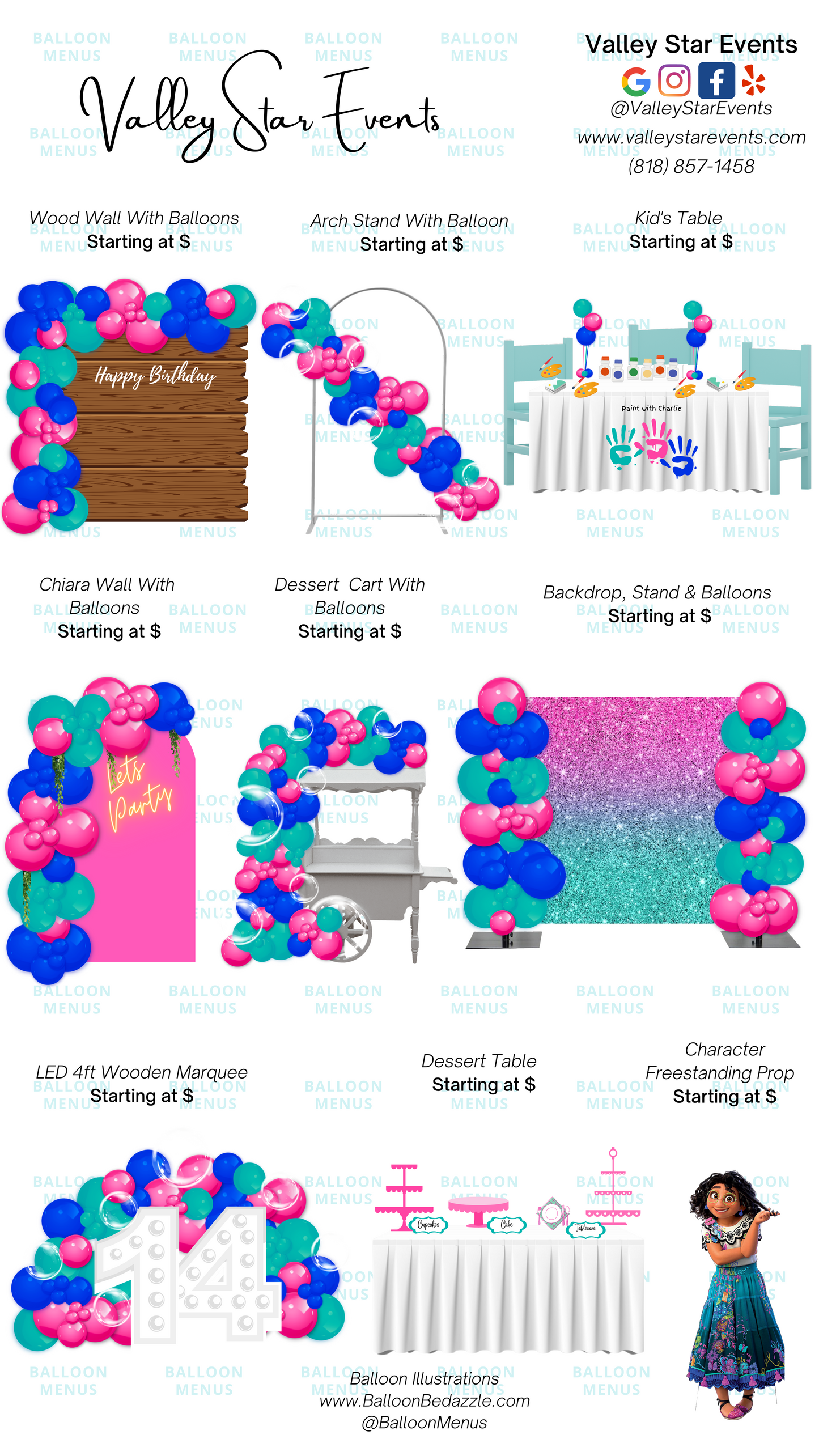 Valley Star Events - Client Balloon Menu