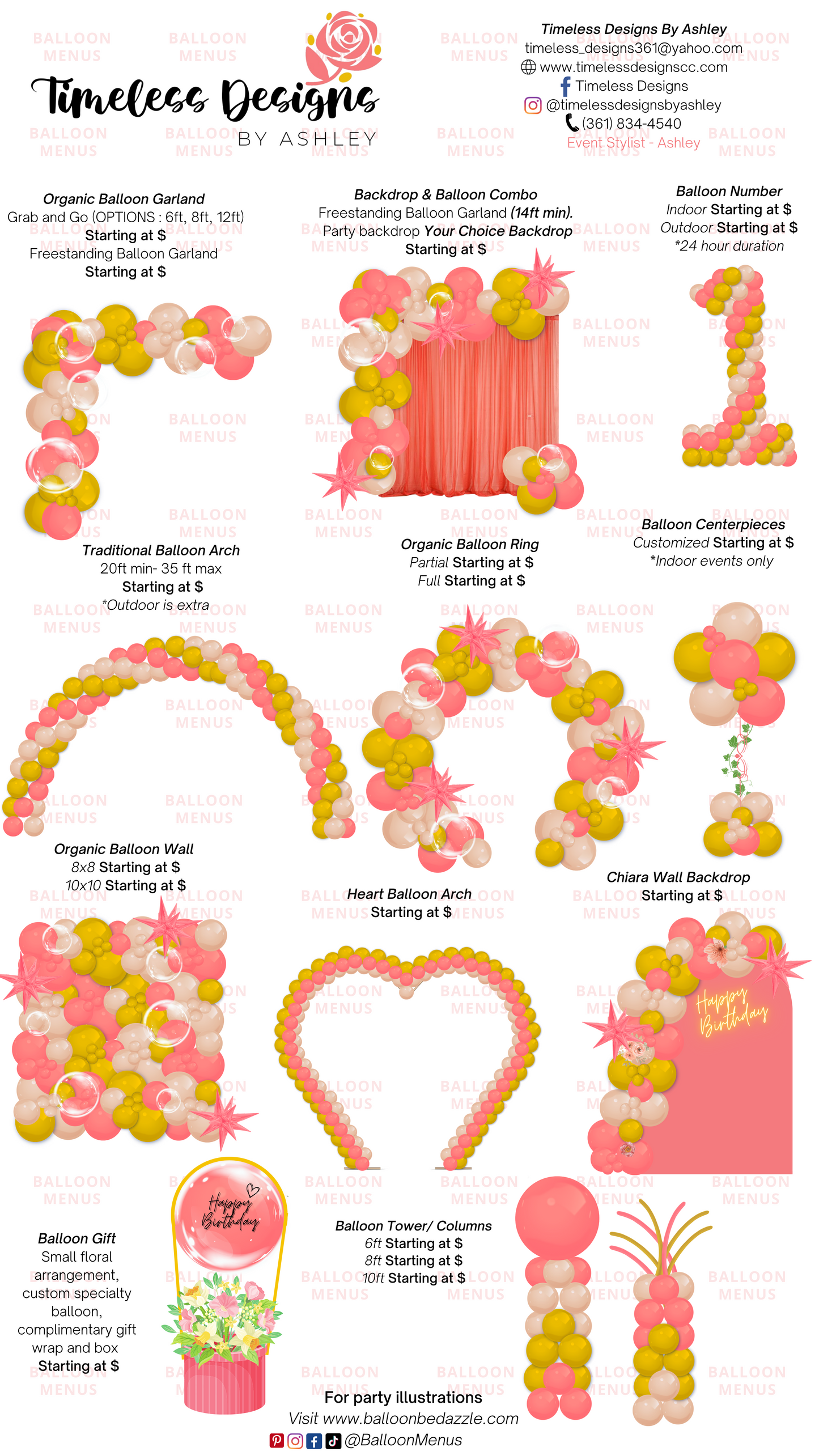 Timeless Designs By Ashley - Client Balloon Menu