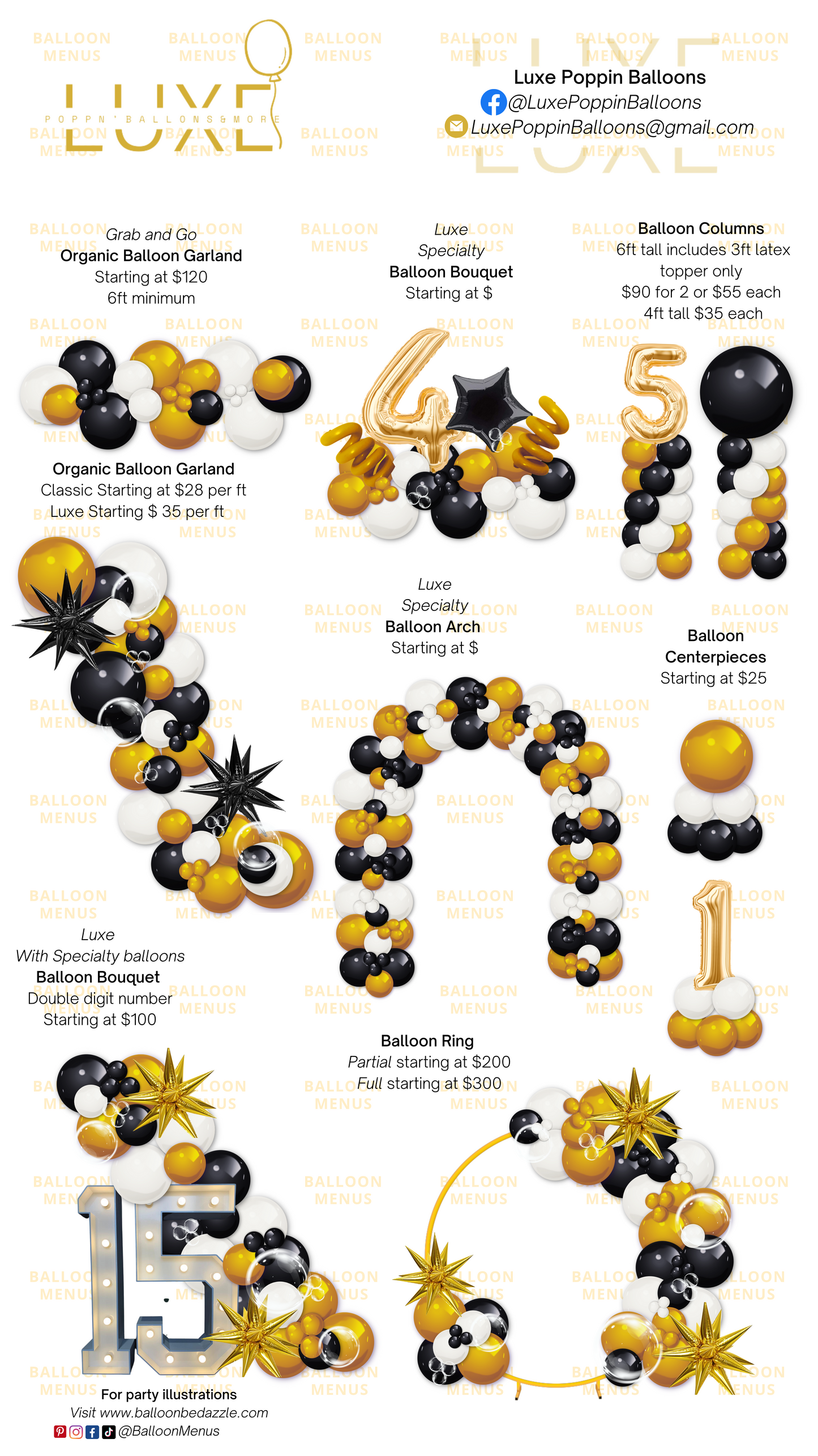 Luxe Poppin Balloons - Client Balloon Menu