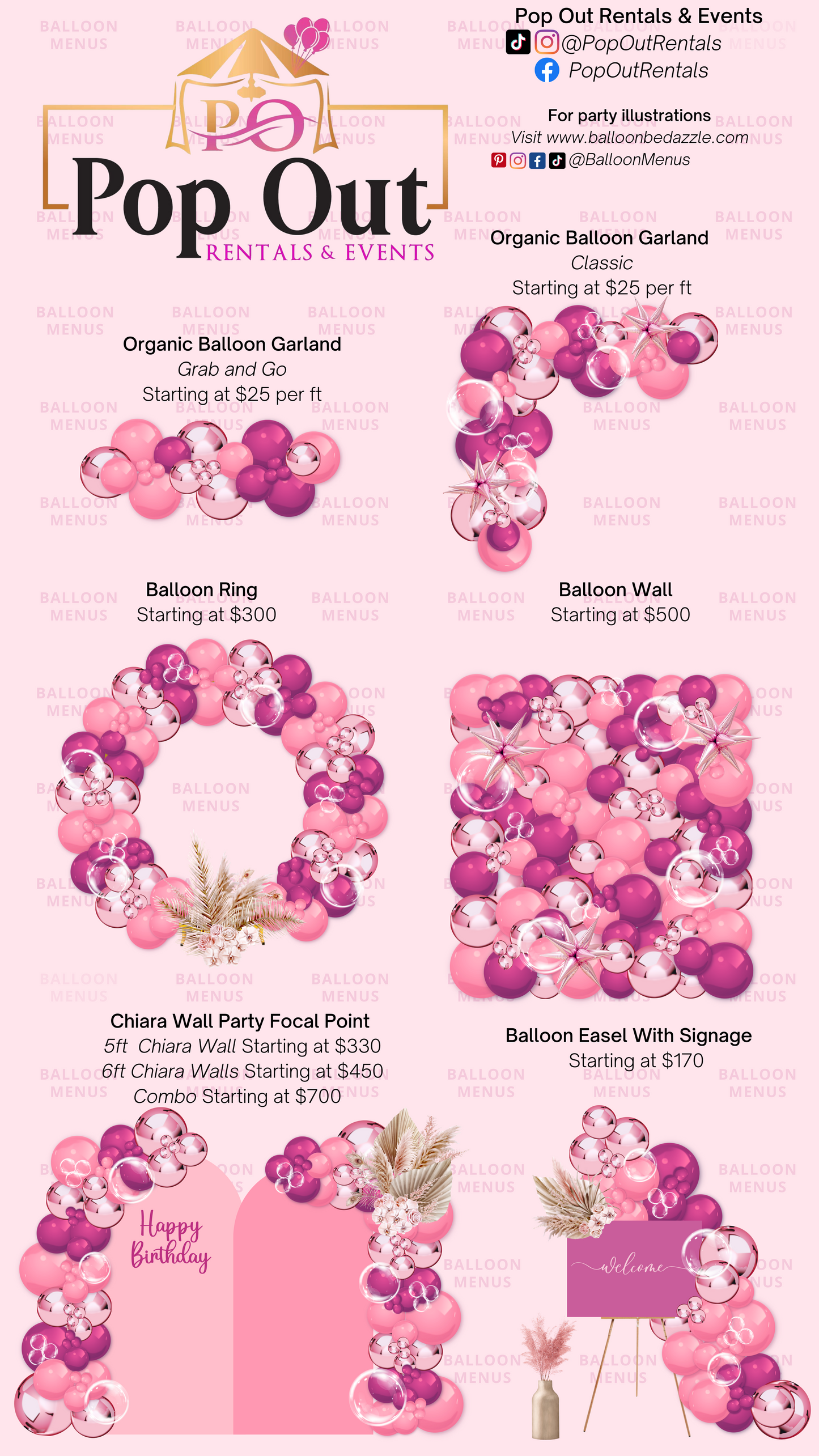 Pop Out Rentals And Events - Client Balloon Menu