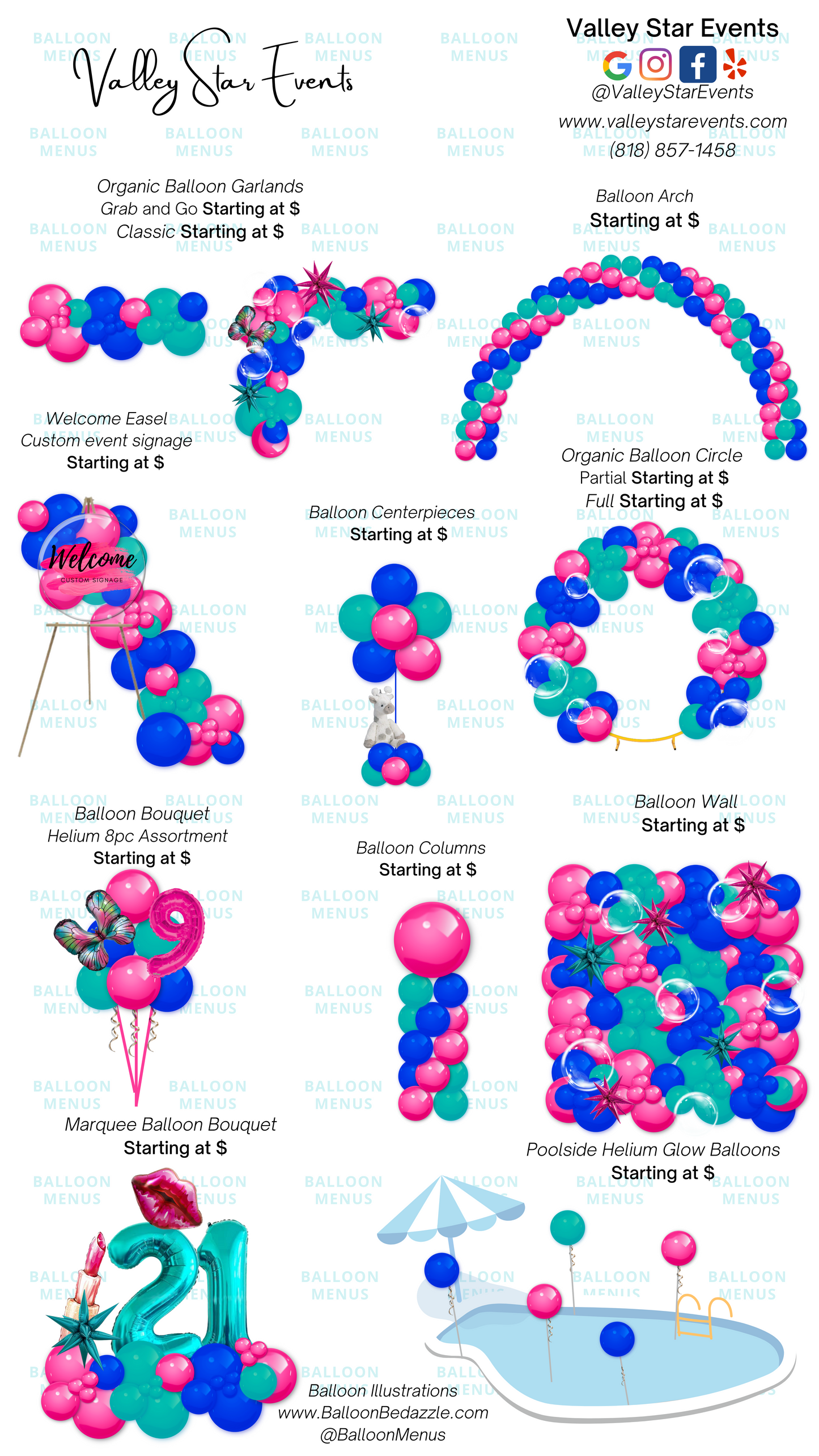 Valley Star Events - Client Balloon Menu