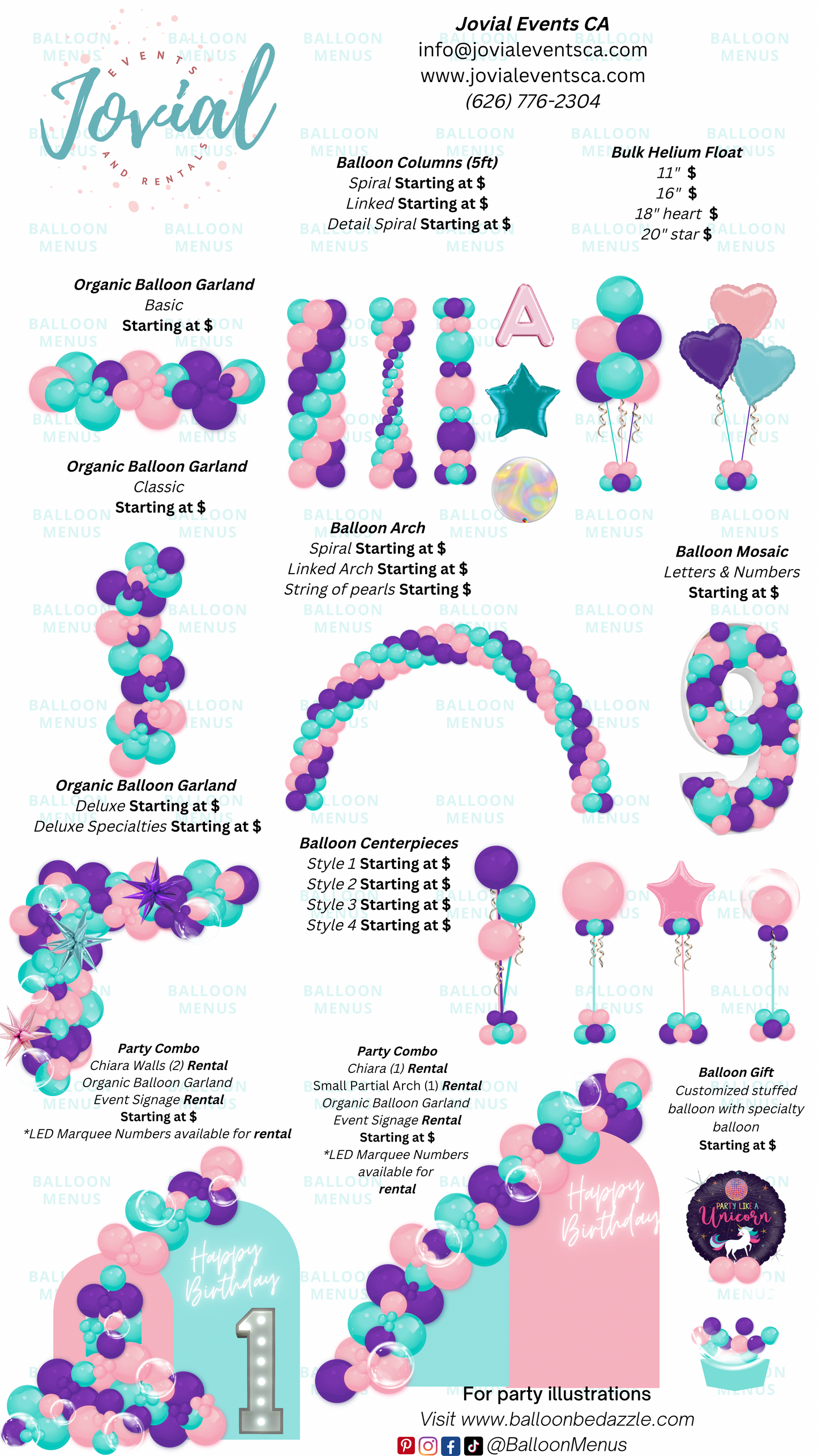 Jovial Events - Client Balloon Menu