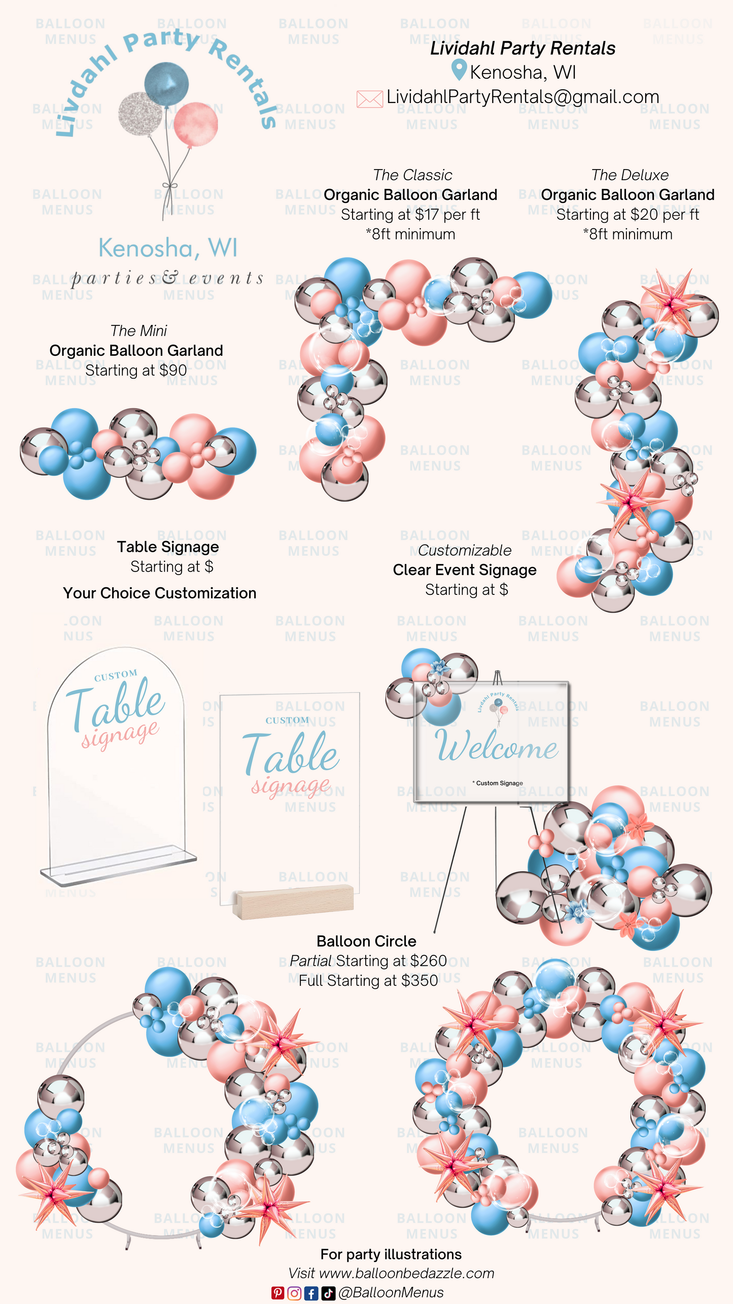 Lividahl Party Rentals - Client Balloon Menu