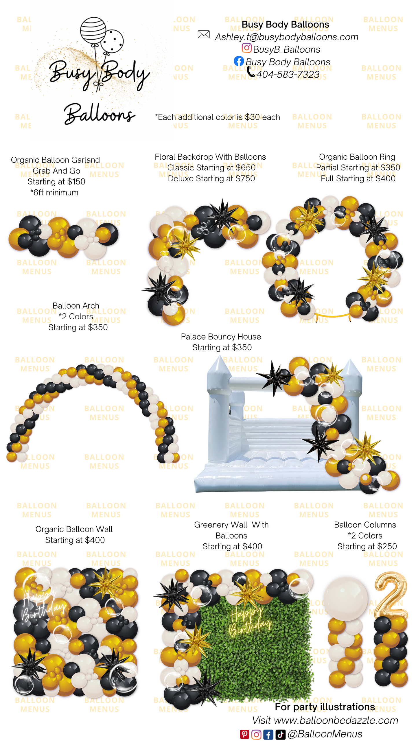 Busy Body Balloons - Client Balloon Menu